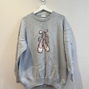 Aritzia Sunday Best Gray Sweater with Pink Ballet Shoes